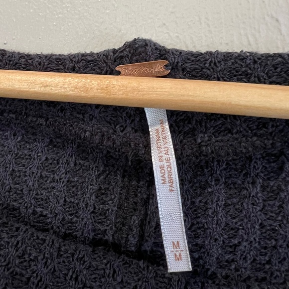 Free People black waffle knit bat wing sweater - Picture 3 of 6